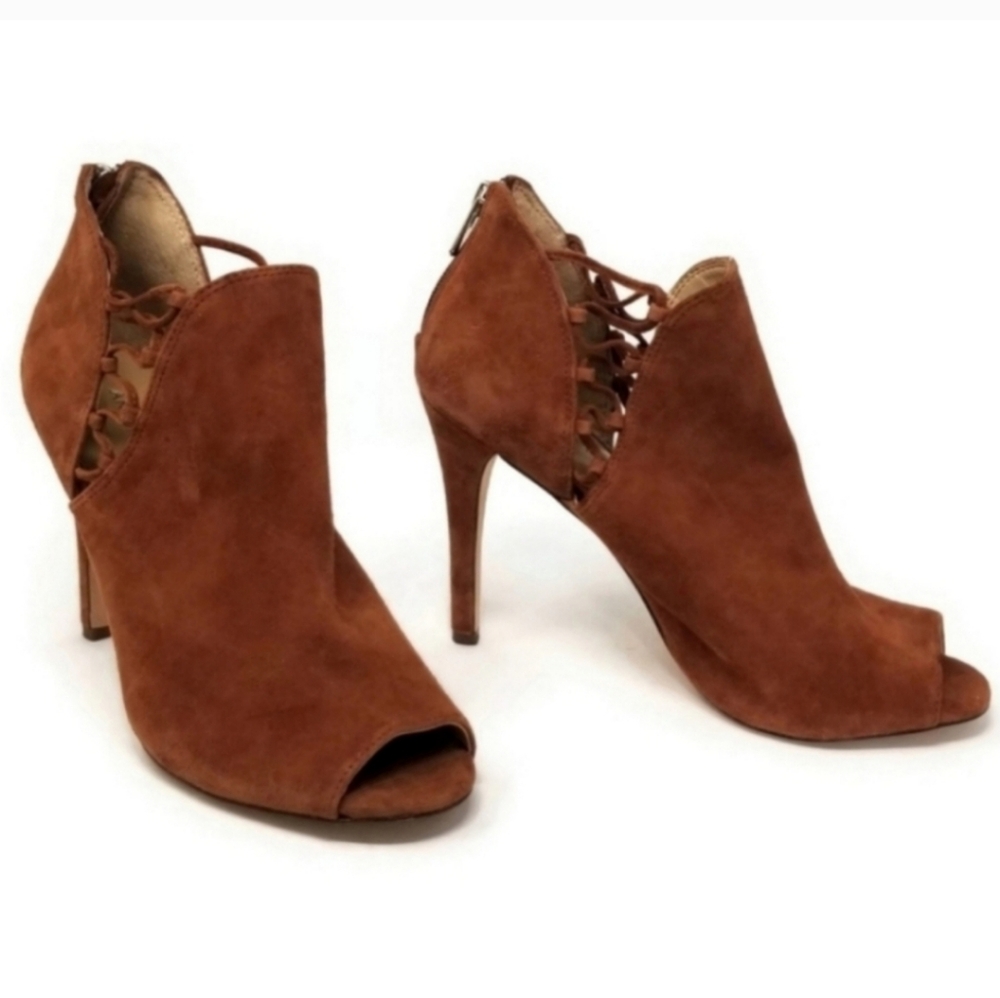 Brown Suede Peep Toe Heels
